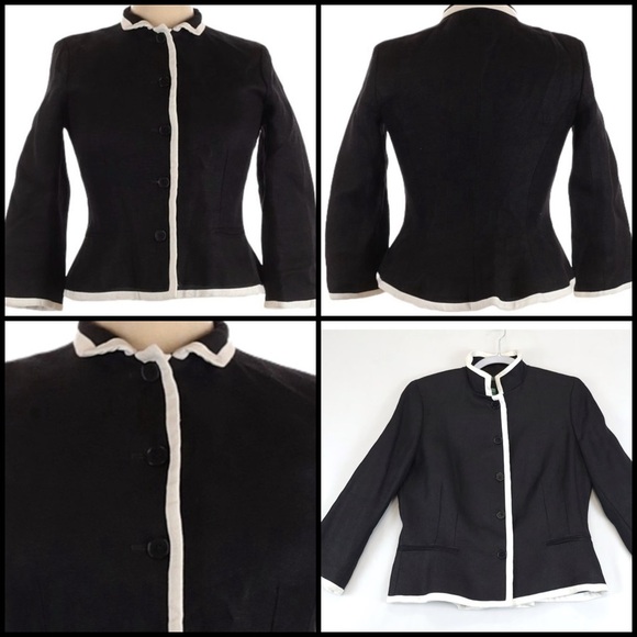 Lauren Ralph Lauren Linen Preppy Academia Black and White Trim Blazer Jacket 8P - Picture 2 of 14